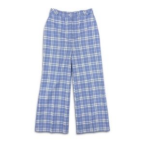 VINTAGE SPIEGEL BELL BOTTOMS BLUE WHITE PLAID WOMENS LARGE HIPPIE BOHO 30x29